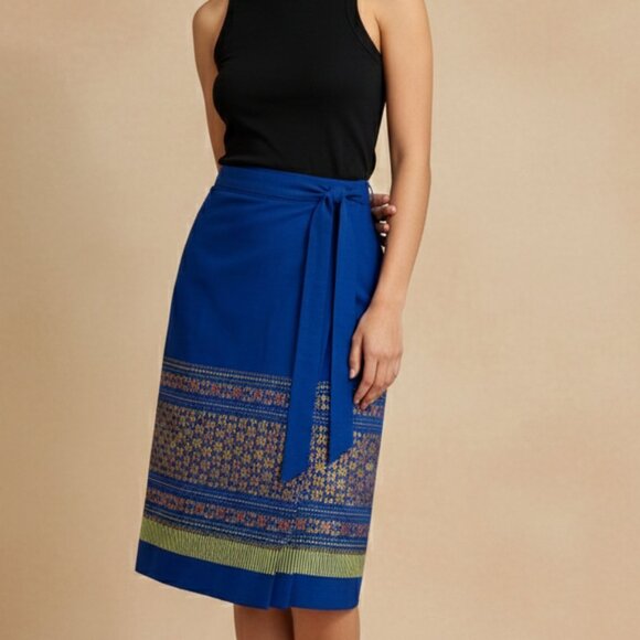 Dresses & Skirts - Flowy Adjustable Boho Wrap Skirt Metallic Flowers Blue Copper OS